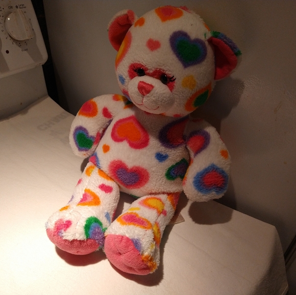 Build-A-Bear Other - 2011 Build-A-Bear White Multicolor Rainbow Hearts Bear Plush 16"